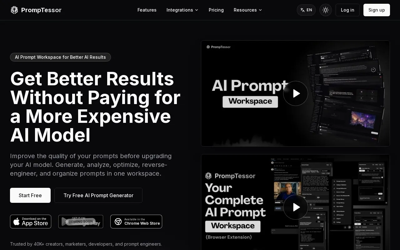 PrompTessor homepage screenshot