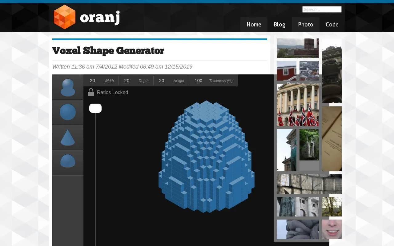 VoxelSphereGenerator homepage screenshot