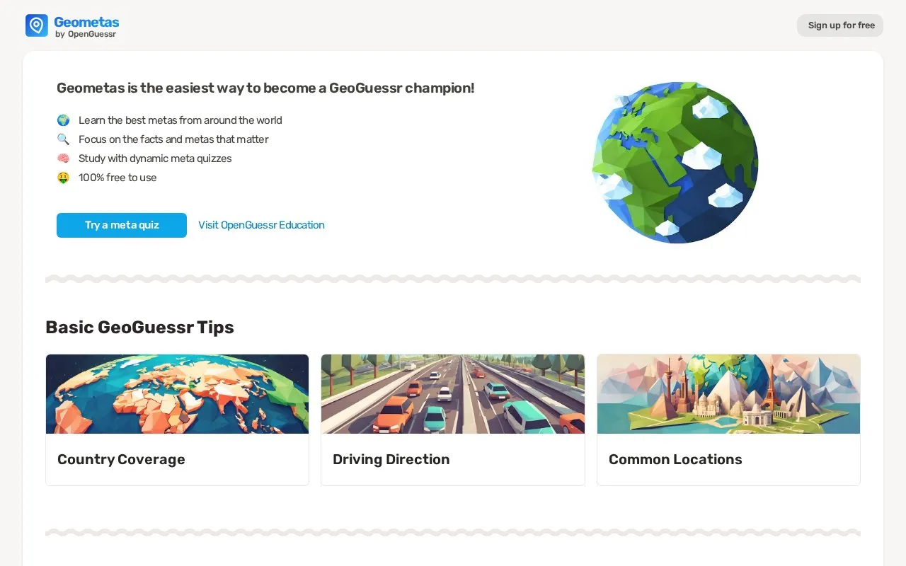 GeoMetas homepage screenshot
