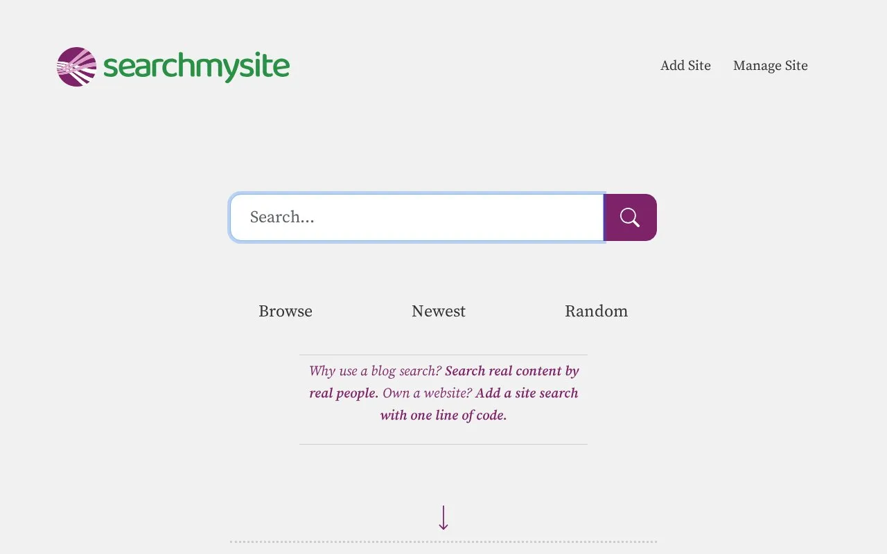 Search My Site homepage screenshot