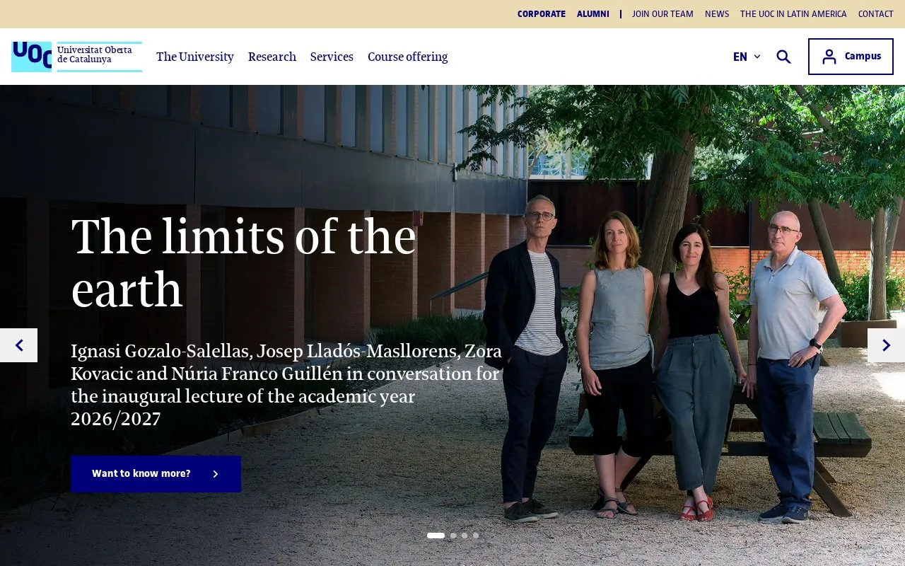 Universitat Oberta de Catalunya homepage screenshot