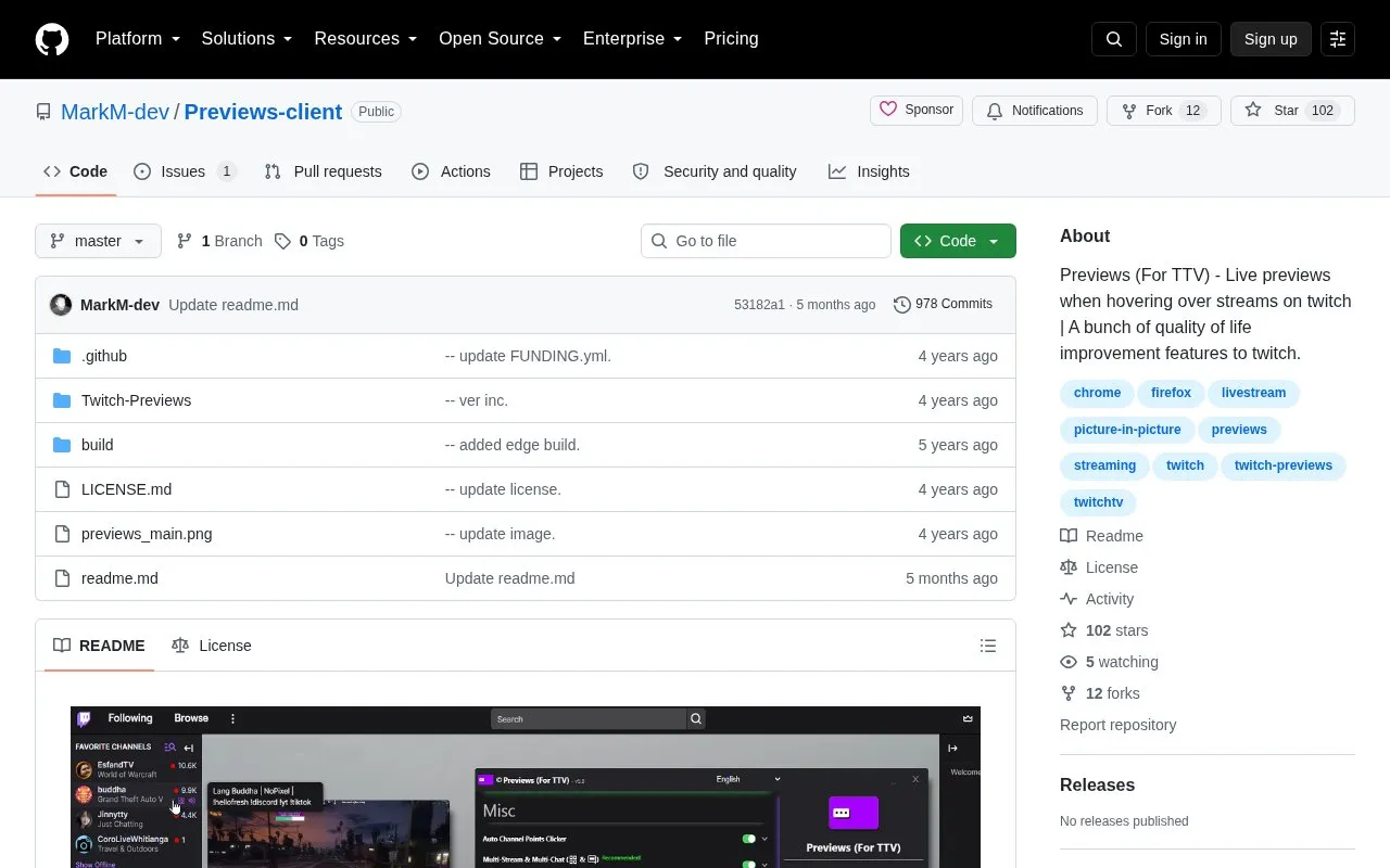 Twitch Previews homepage screenshot