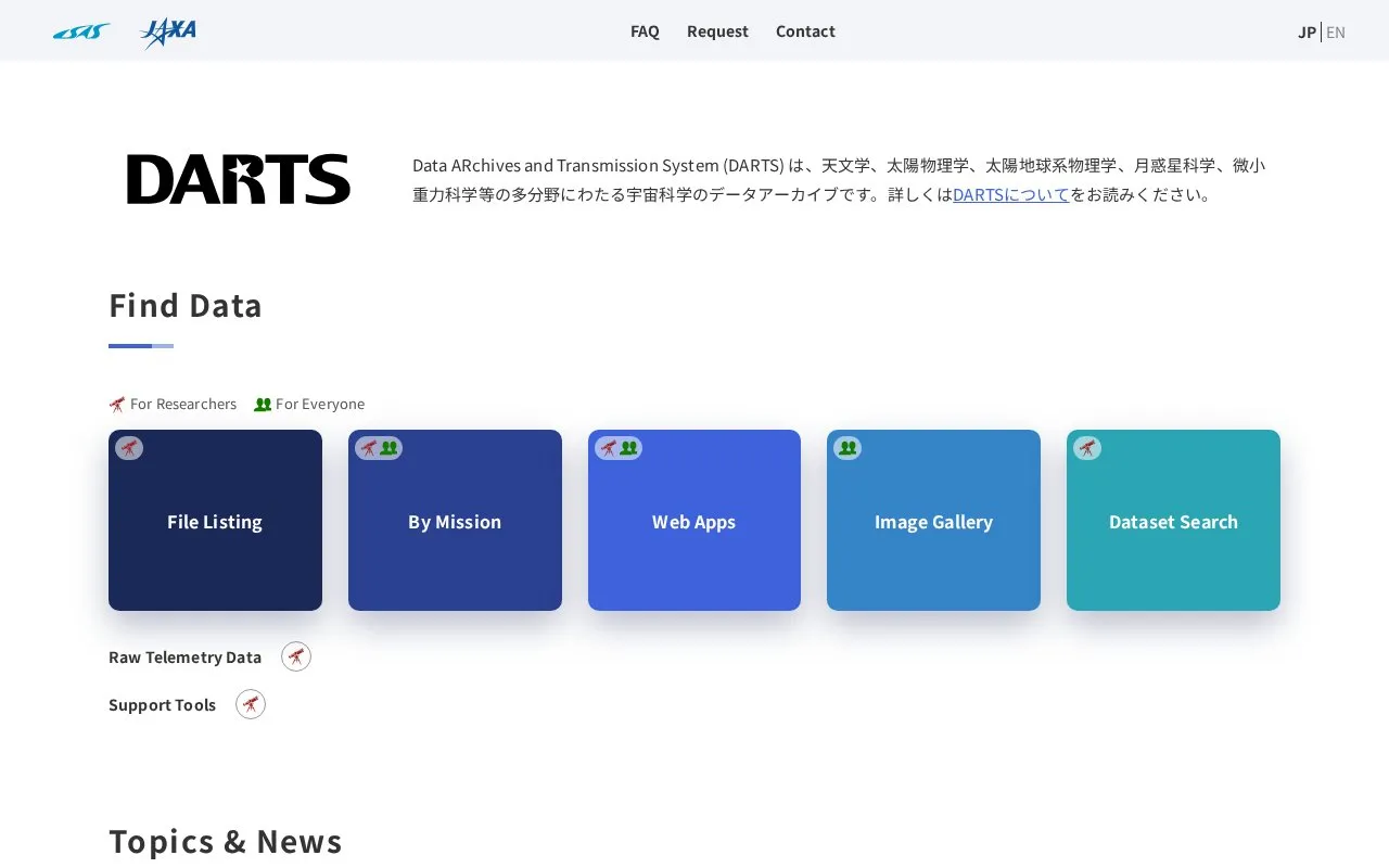 DARTS homepage screenshot