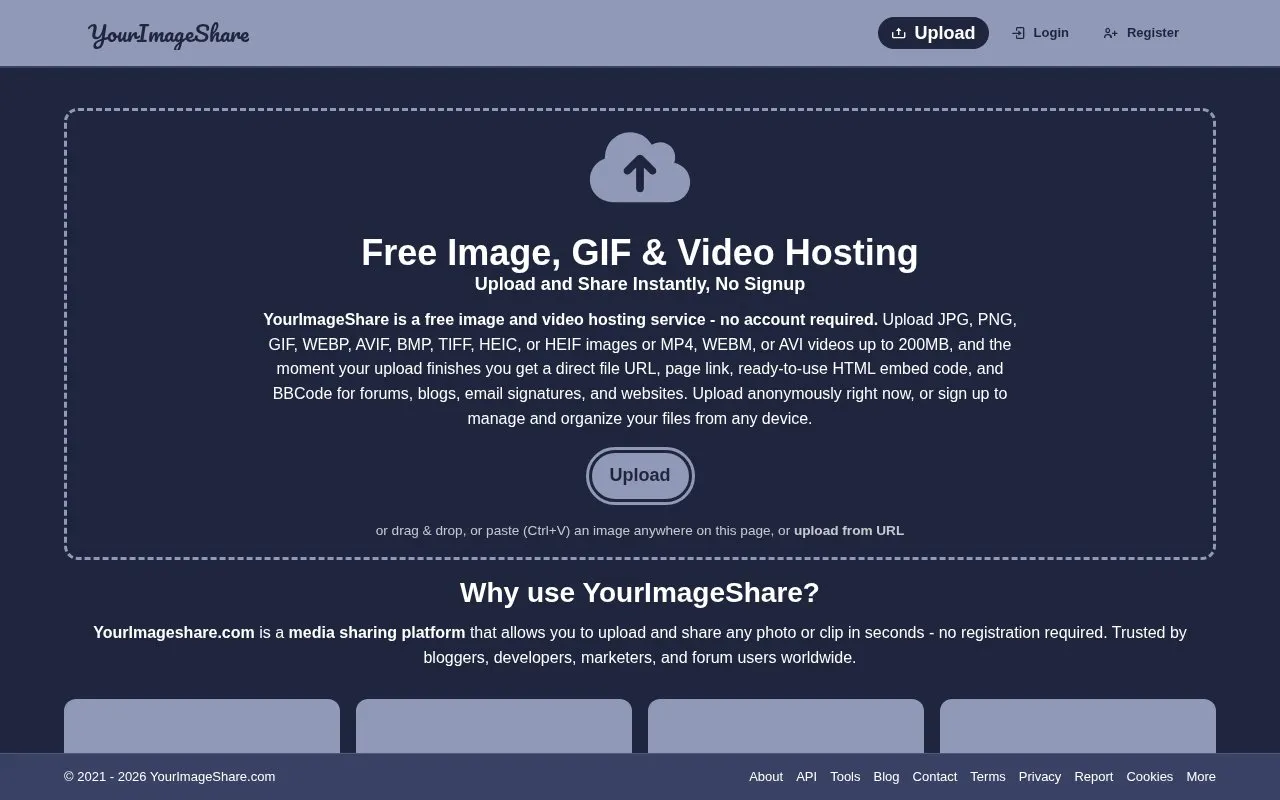 YourImageShare homepage screenshot