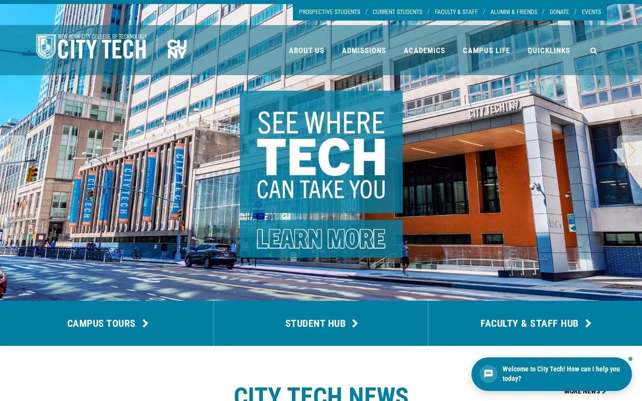 New York City College of Technology homepage screenshot