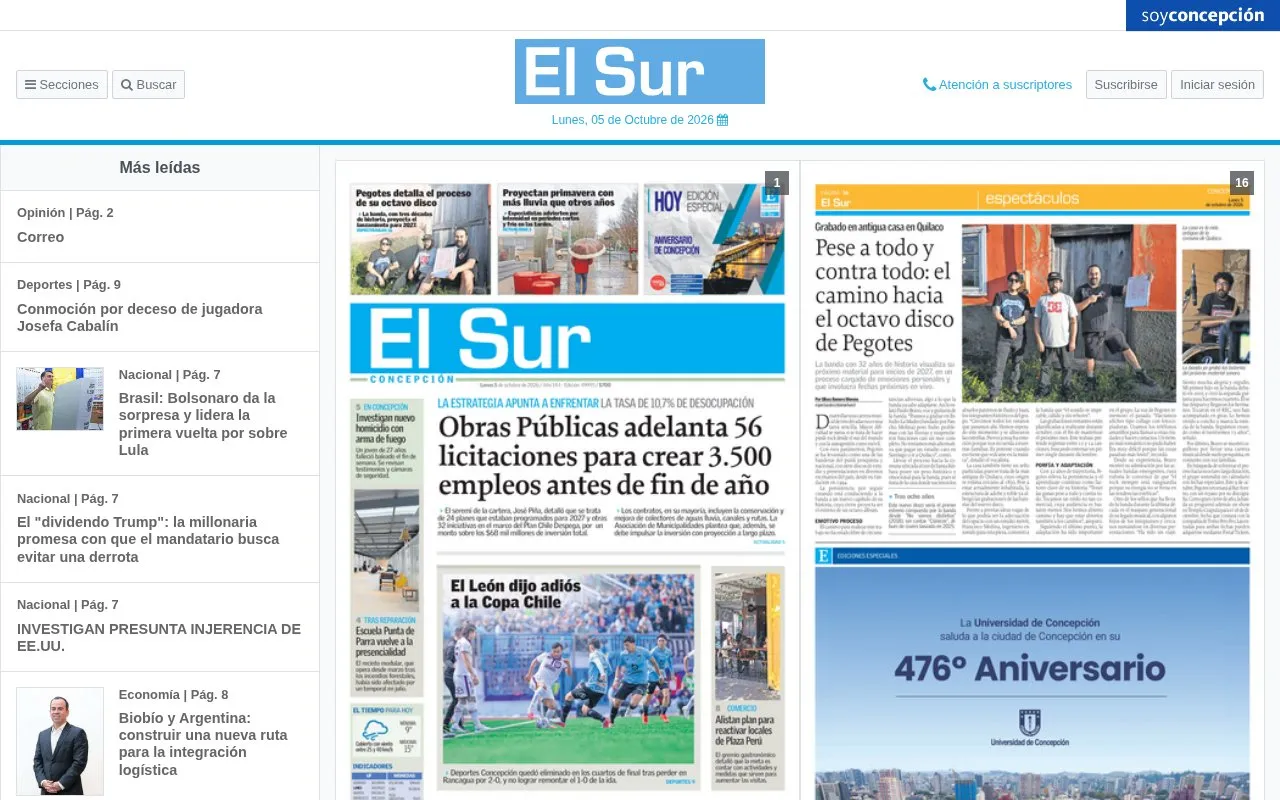 El Sur homepage screenshot