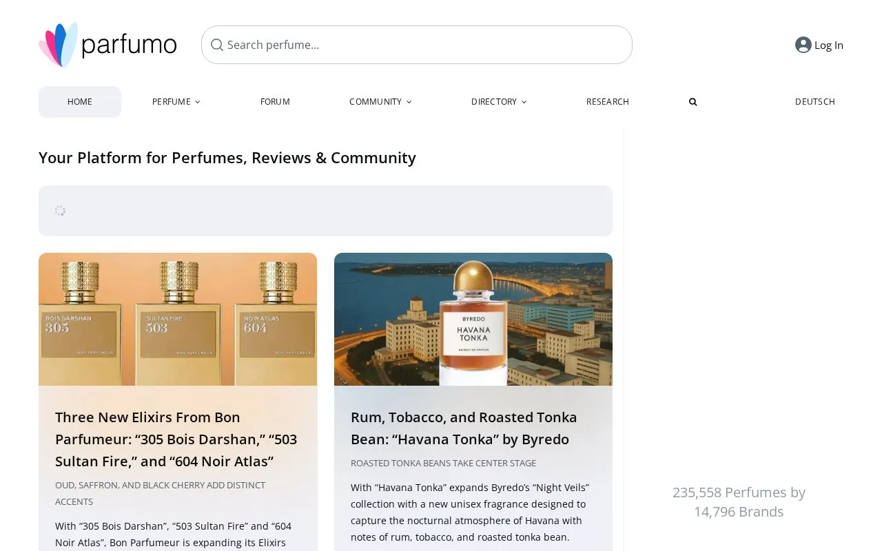 Parfumo homepage screenshot
