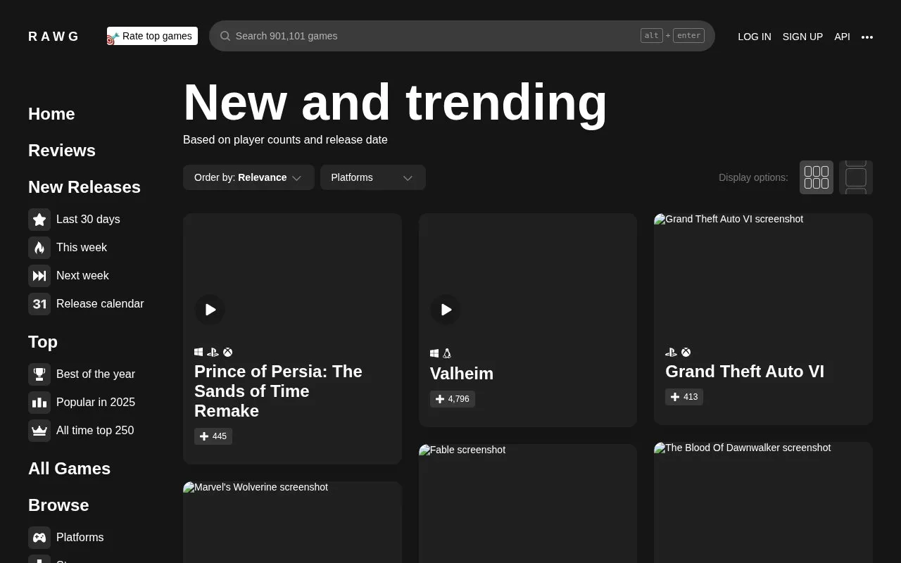 Rawg homepage screenshot