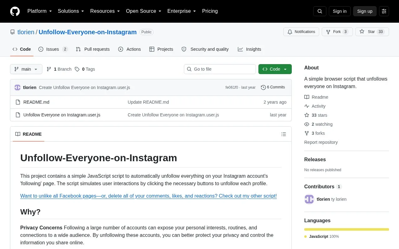 Unfollow-Everyone homepage screenshot