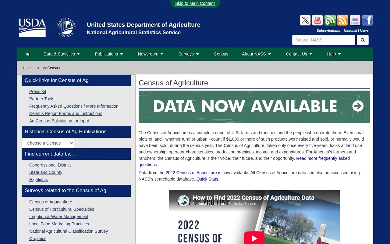 Census of Agriculture homepage screenshot