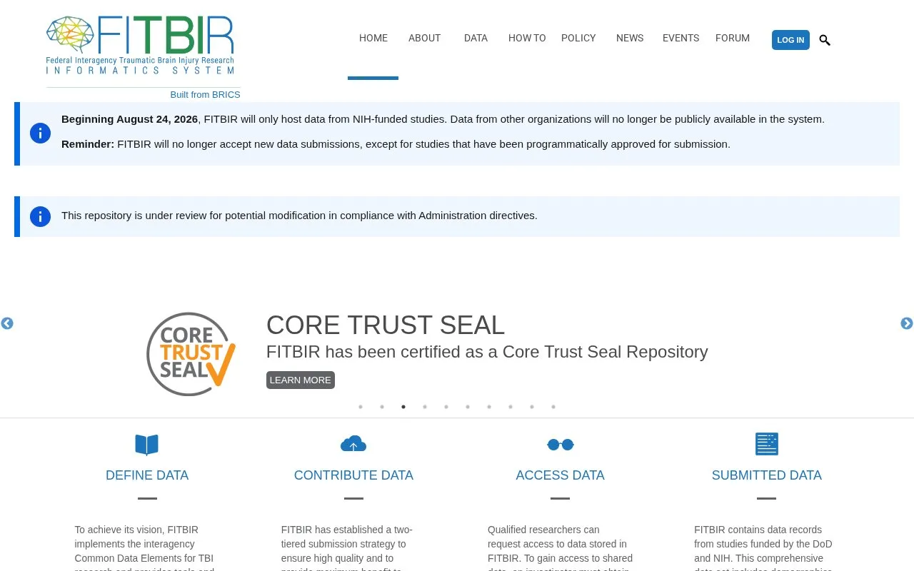 Federal Interagency Traumatic Brain Injury Research Informatics System homepage screenshot