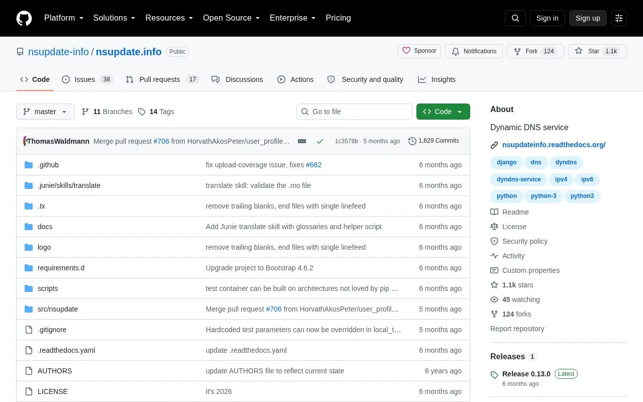 Nsupdate.info homepage screenshot