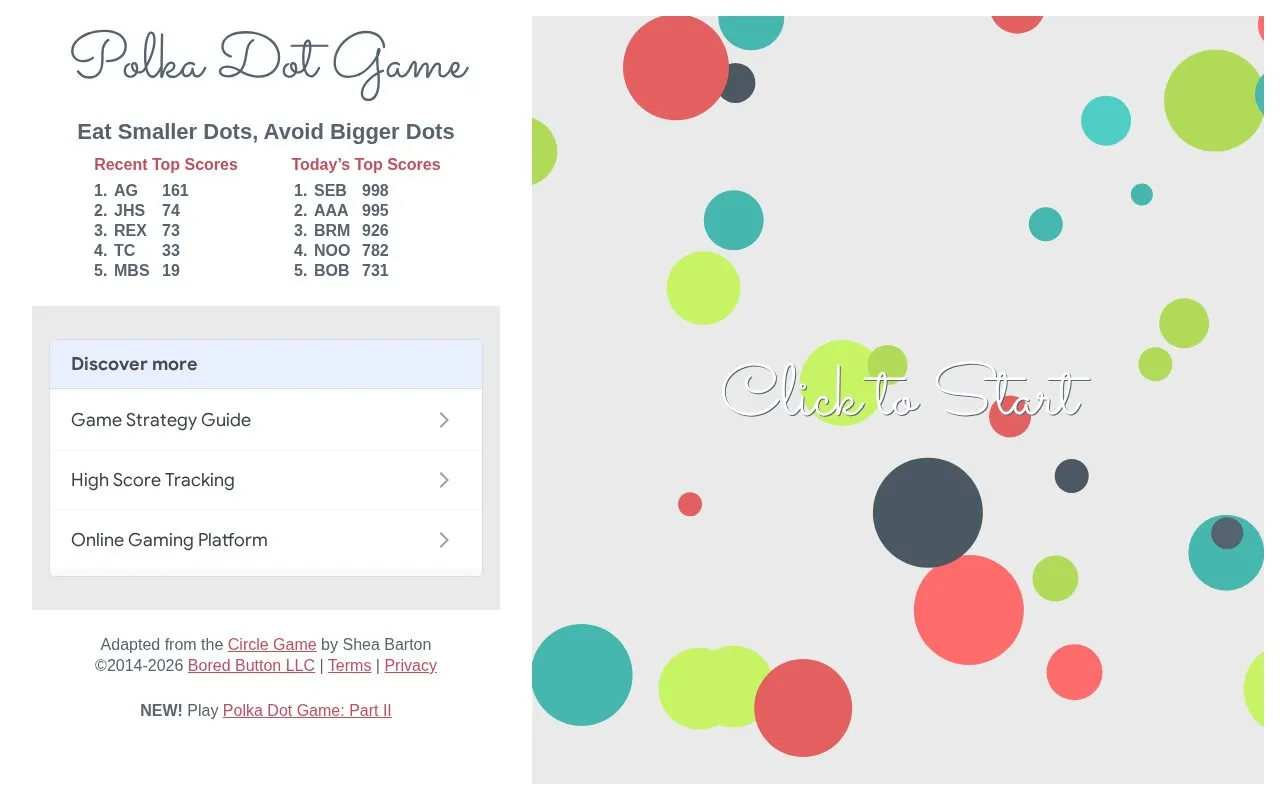 Polka Dot Game homepage screenshot