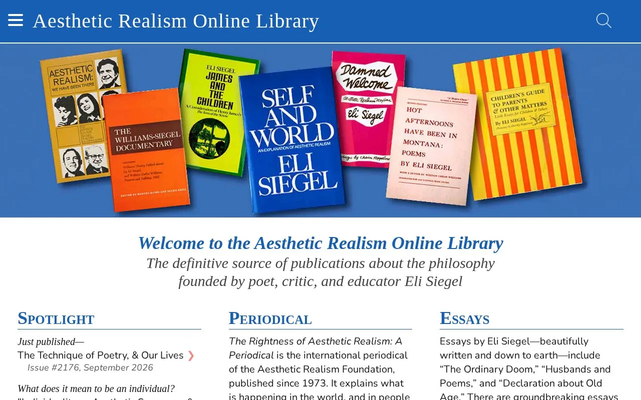 Aesthetic Realism Online Library homepage screenshot