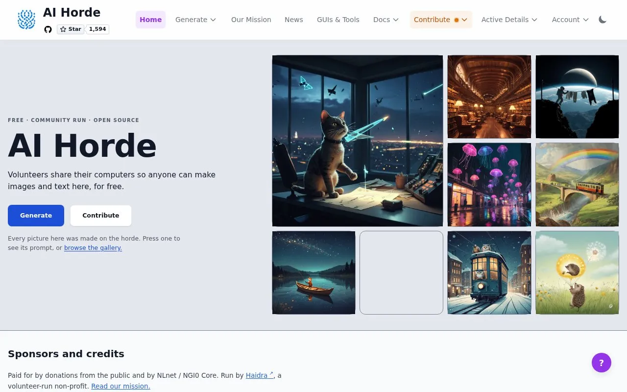 AI Horde homepage screenshot