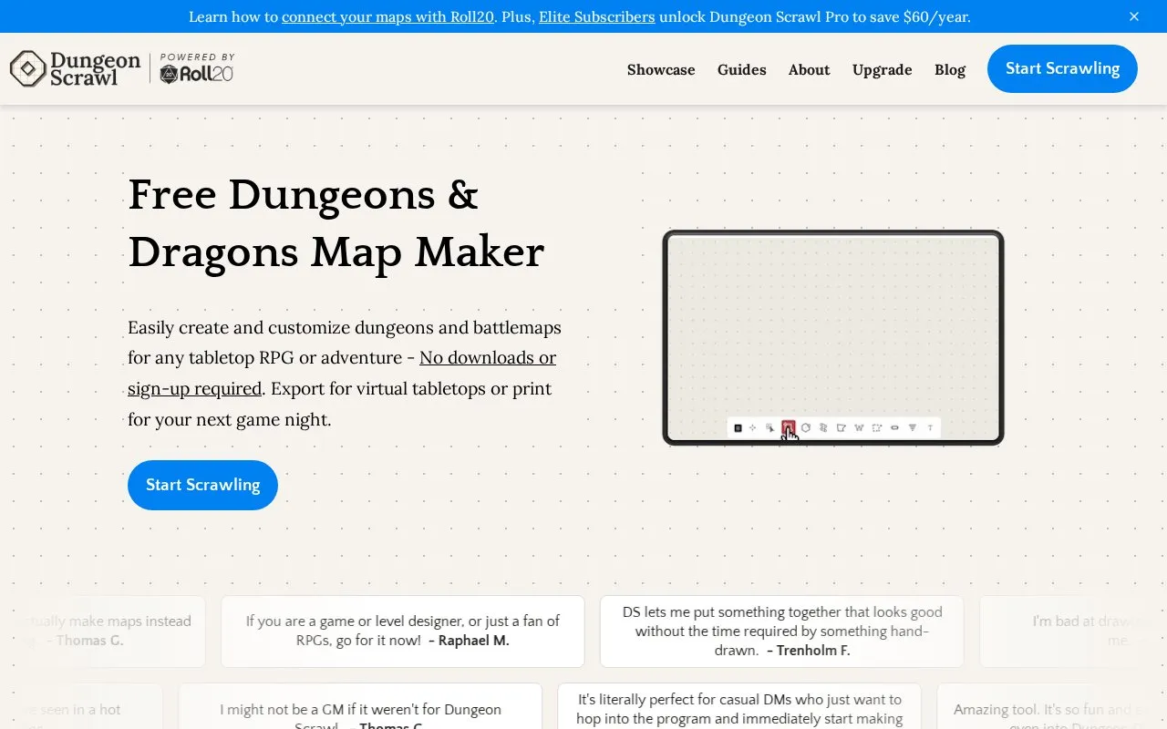Dungeon Scrawl homepage screenshot