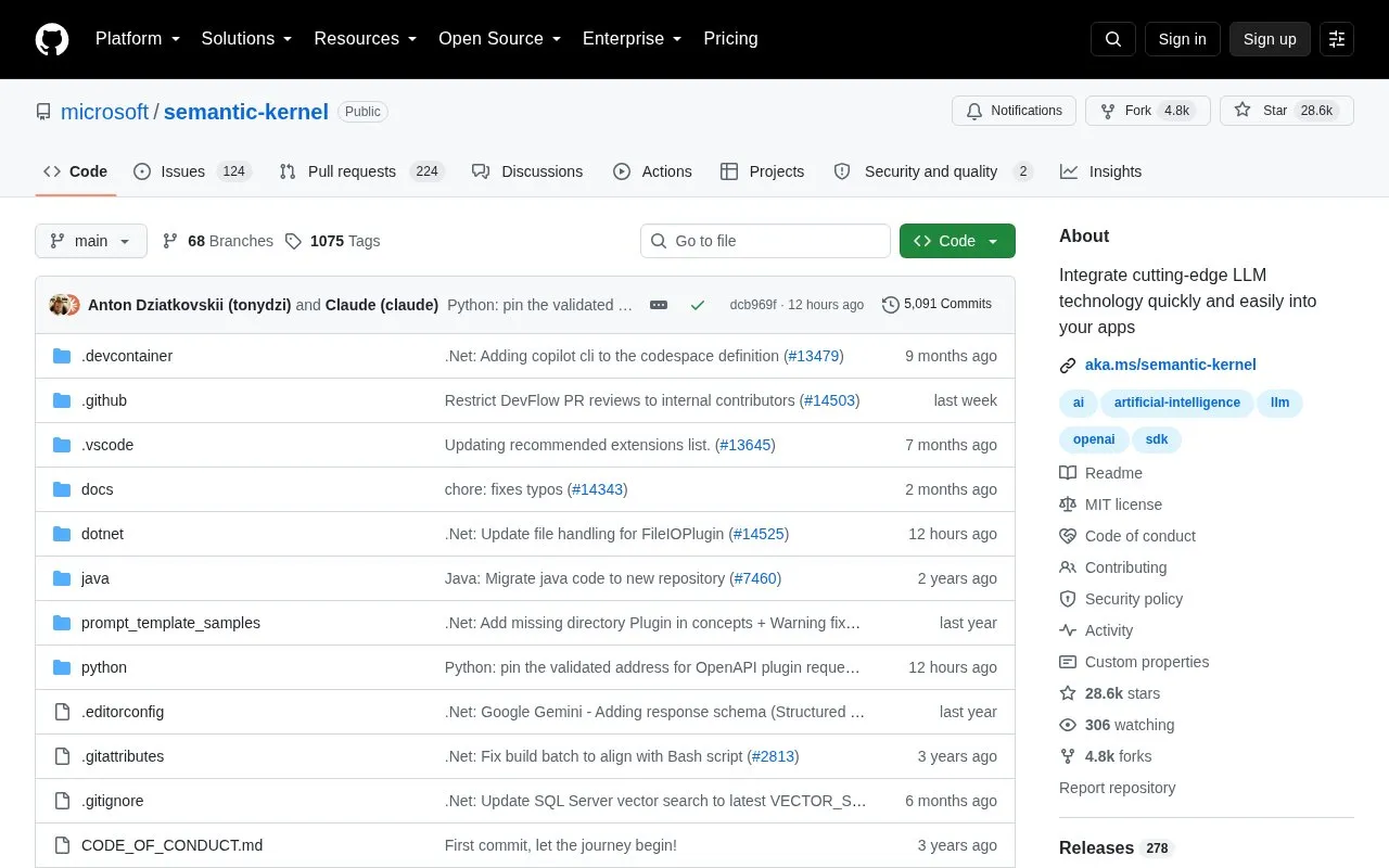 microsoft/semantic-kernel homepage screenshot