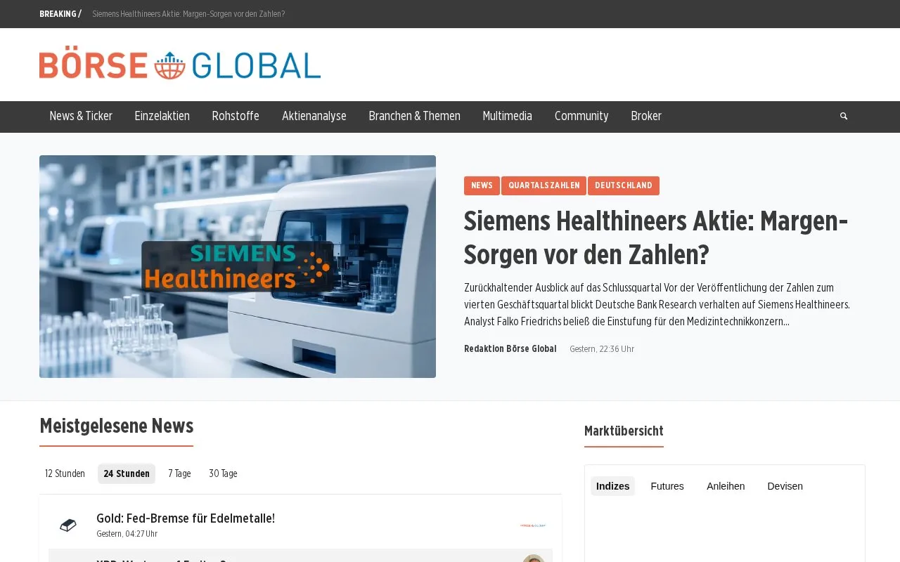 Boerse Global homepage screenshot