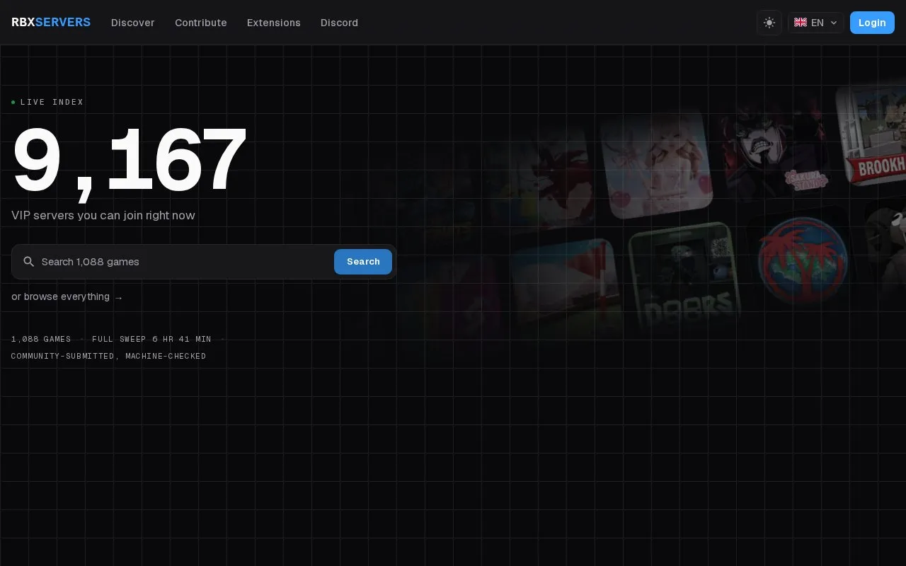 RBXServers homepage screenshot