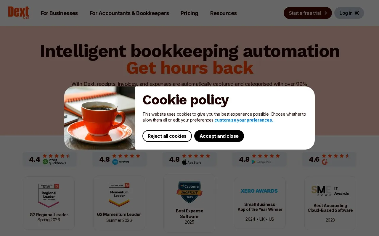 Dext homepage screenshot