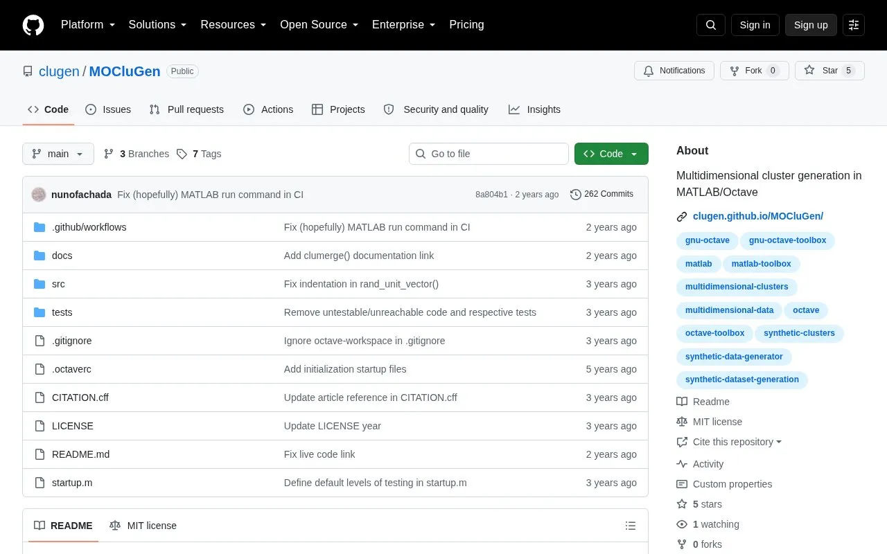 MOCluGen homepage screenshot