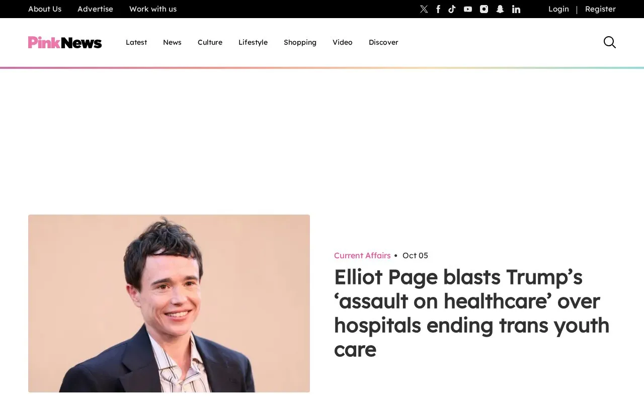 PinkNews homepage screenshot