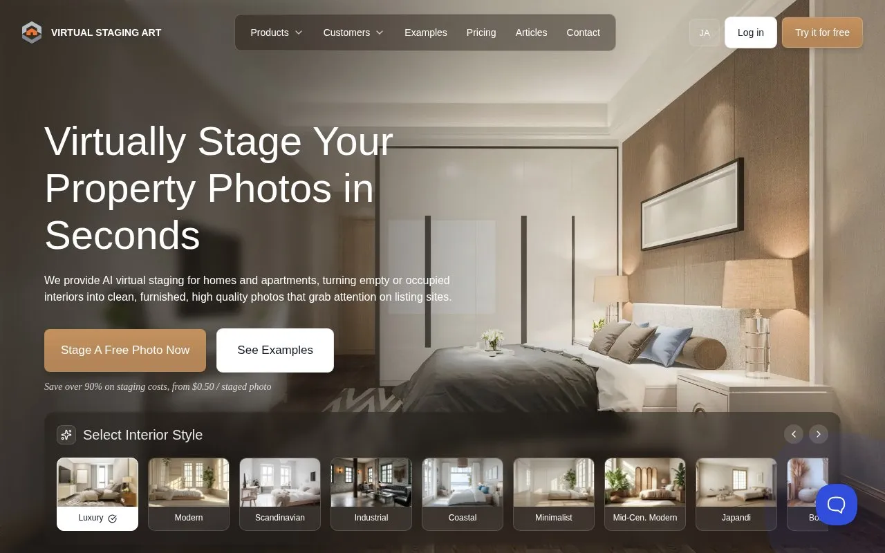 Virtual Staging Art homepage screenshot