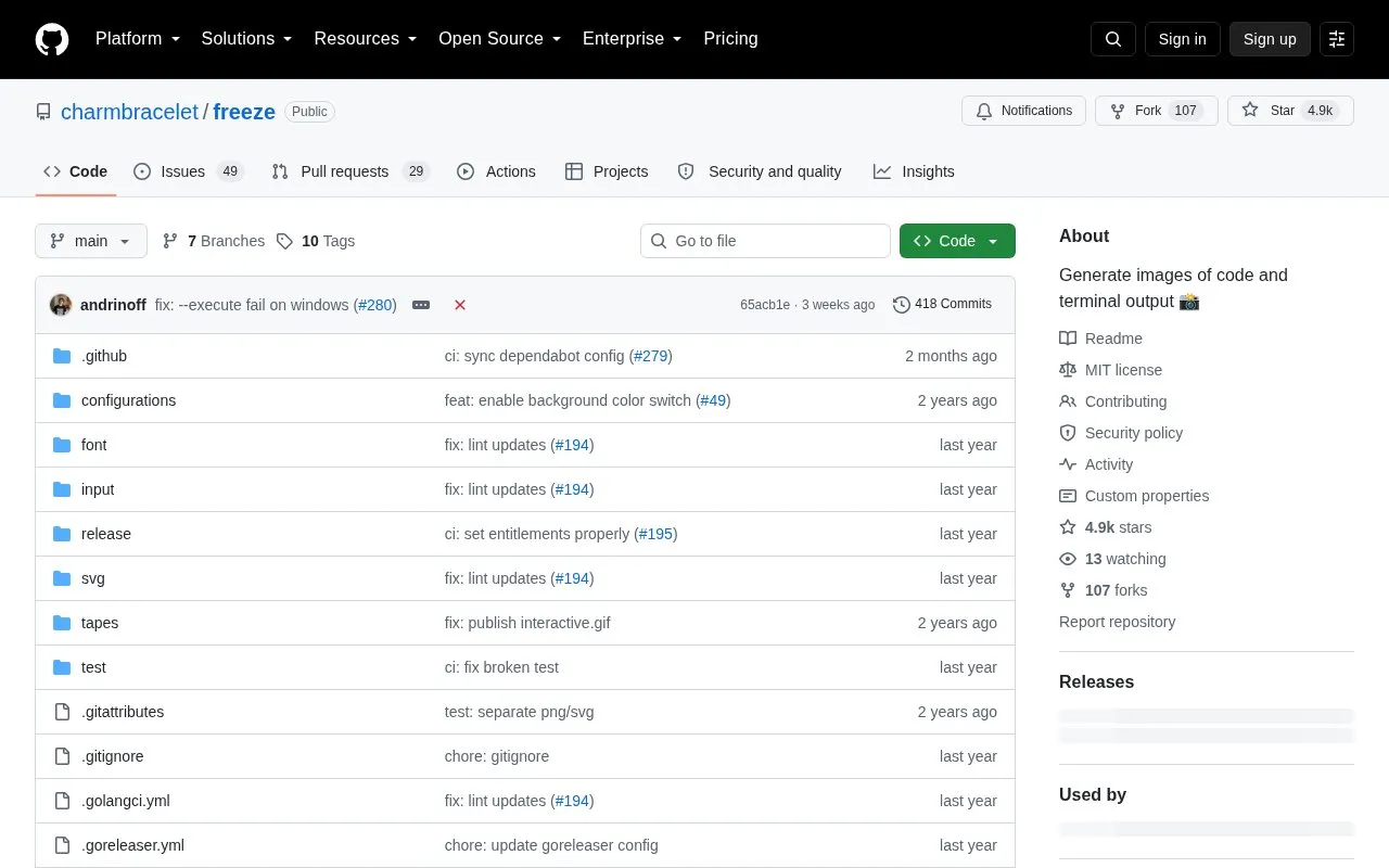 Freeze homepage screenshot