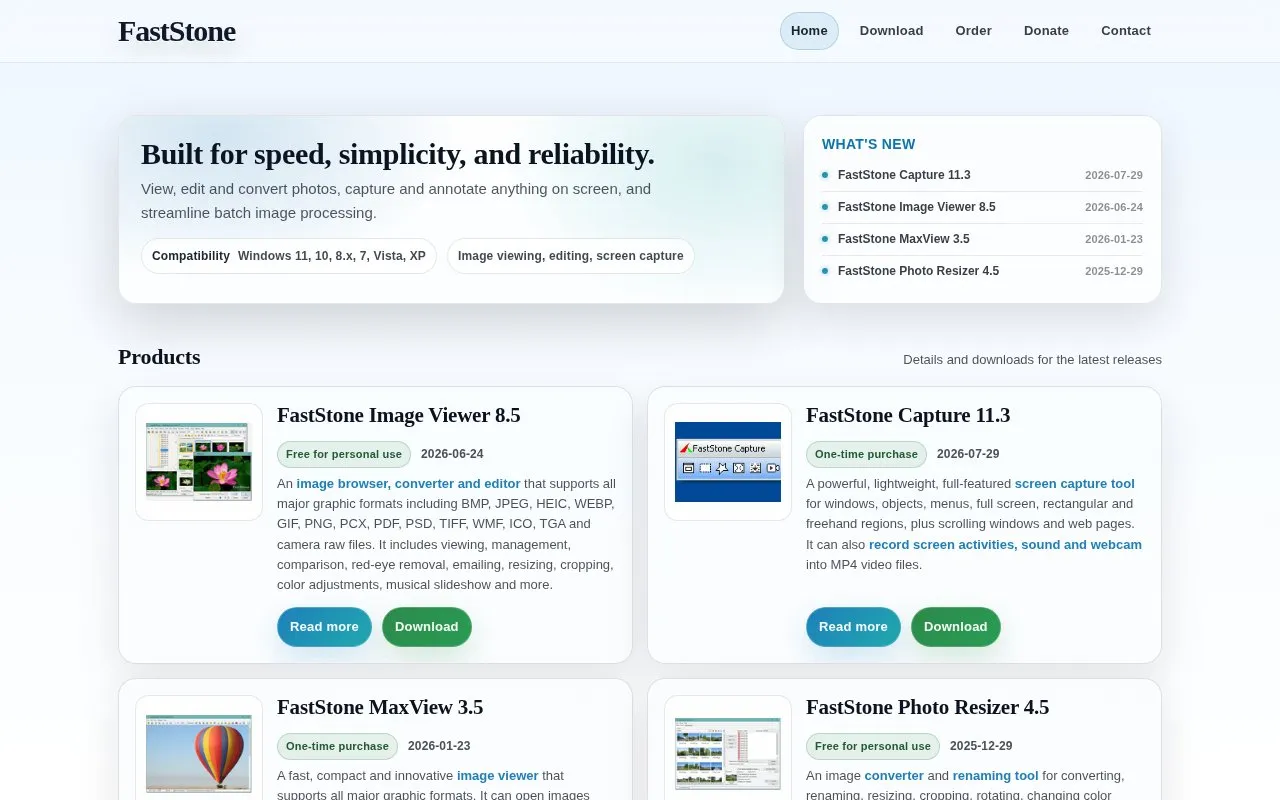 FastStone homepage screenshot