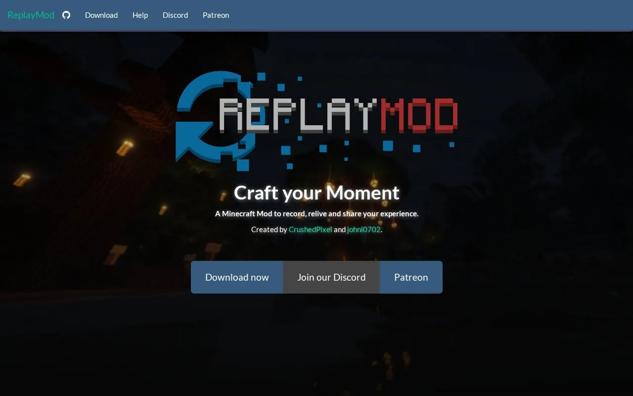 ReplayMod homepage screenshot