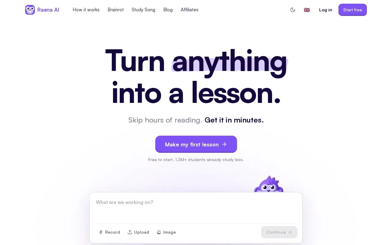 Raena AI homepage screenshot