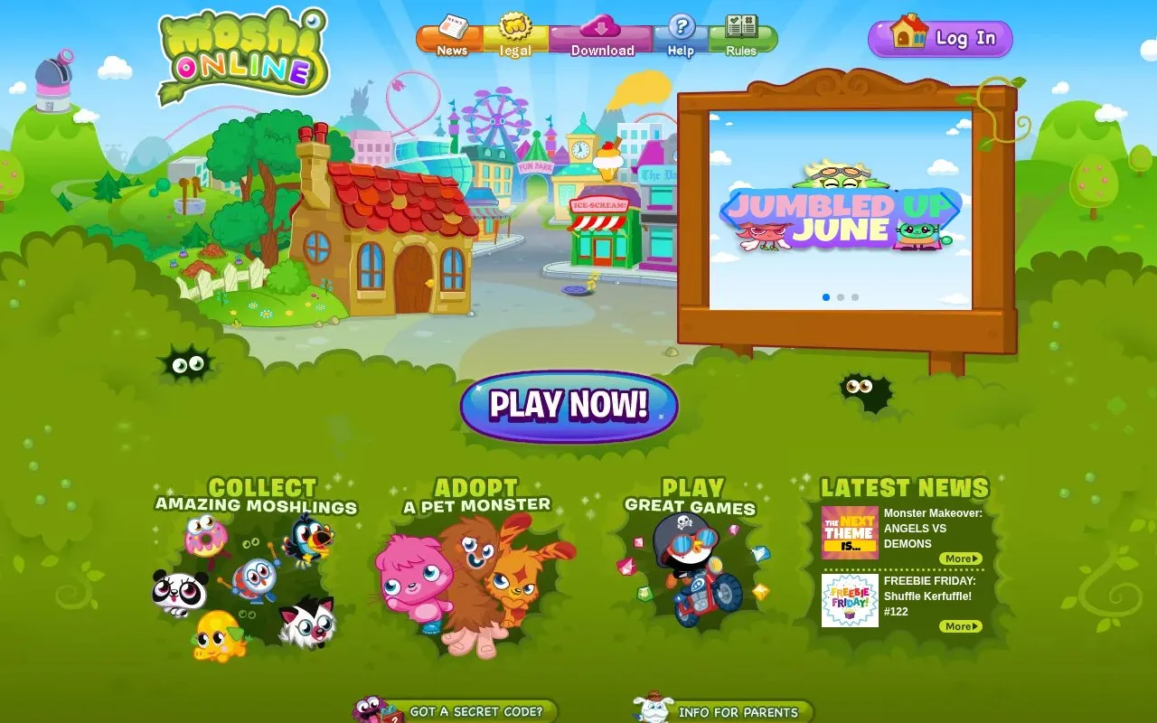Moshi Monsters Online homepage screenshot