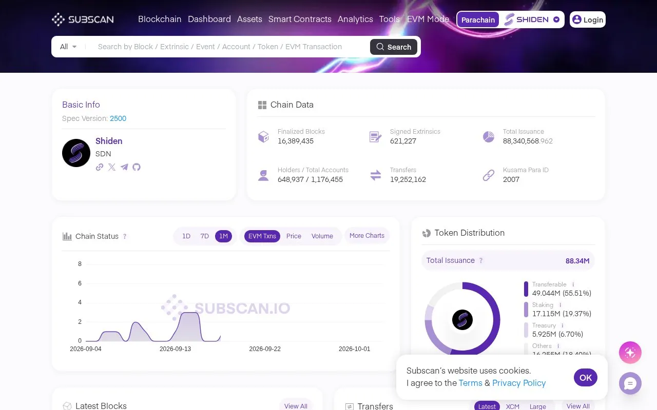 Shiden — subscan homepage screenshot