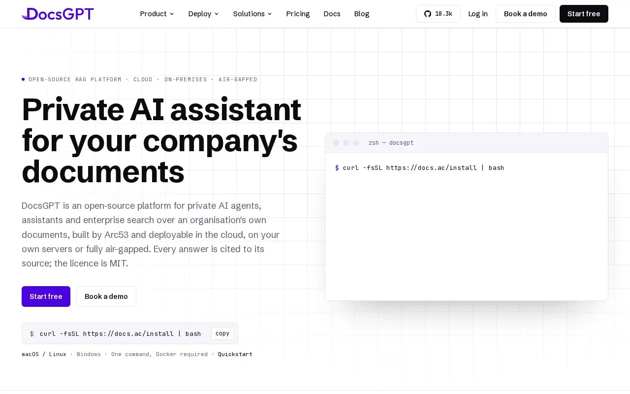 DocsGPT homepage screenshot