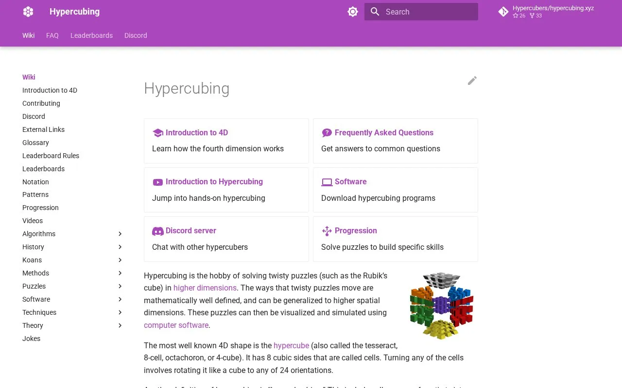 Hypercubing homepage screenshot