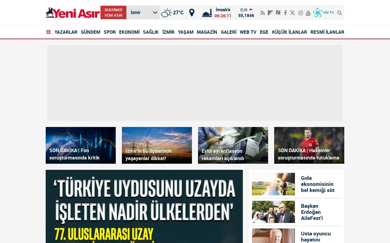 Yeni Asır homepage screenshot