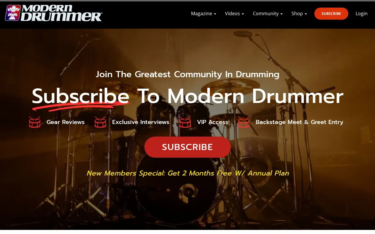 Modern Drummer homepage screenshot