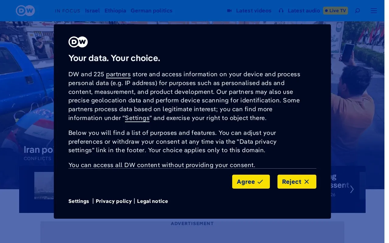 DW homepage screenshot