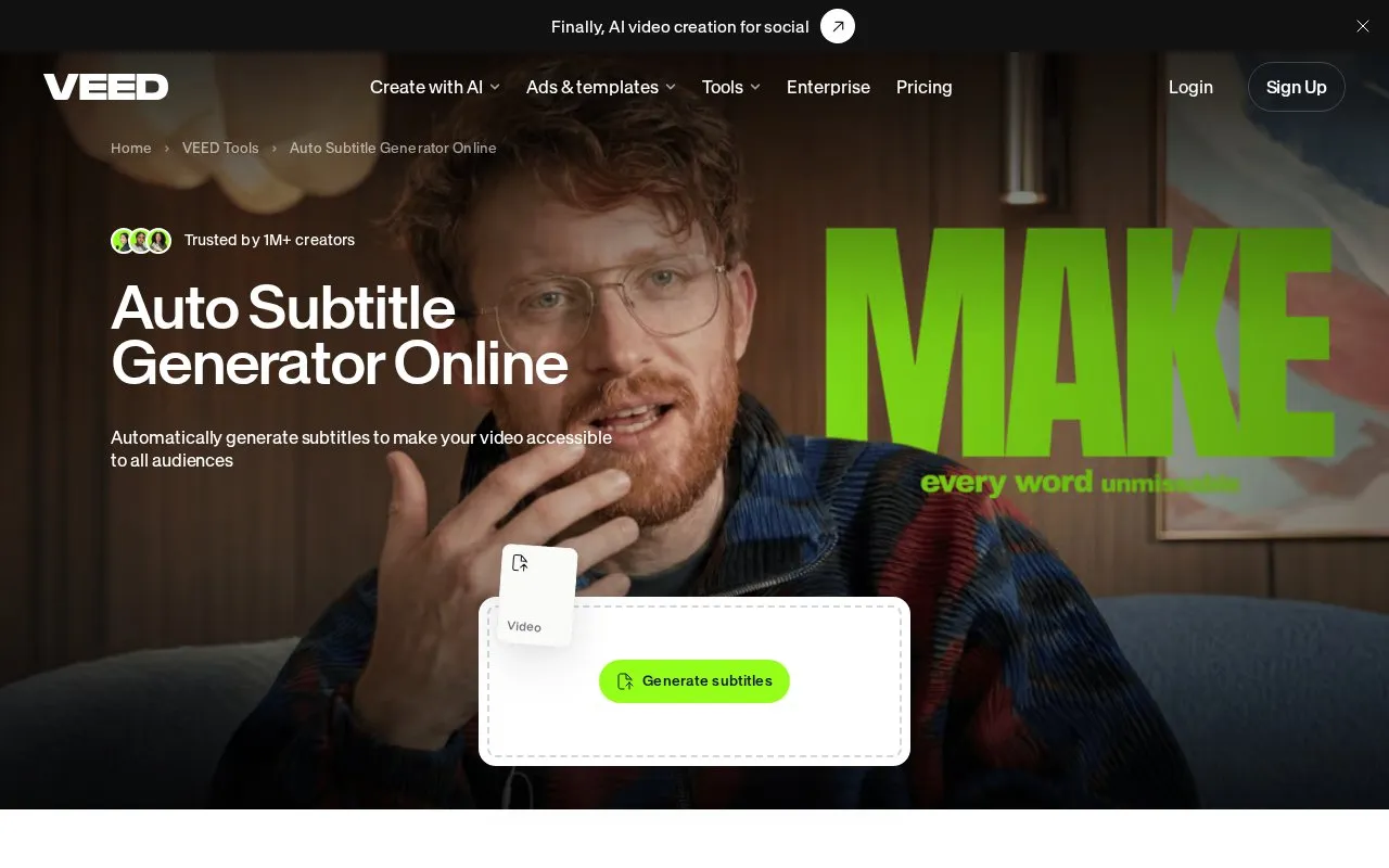 Auto-Subtitle homepage screenshot