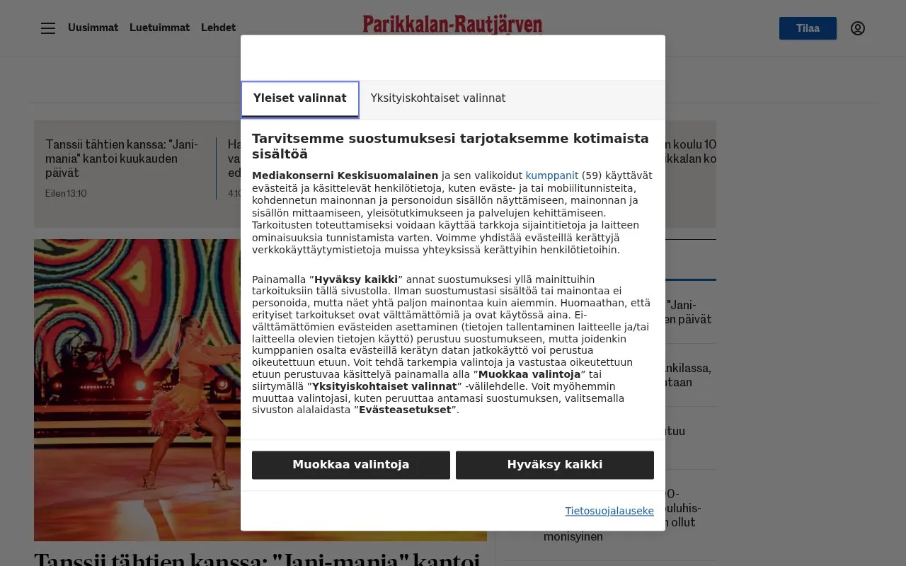 Parikkalan-Rautjärven Sanomat homepage screenshot