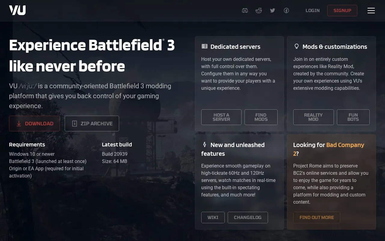 Venice Unleashed homepage screenshot
