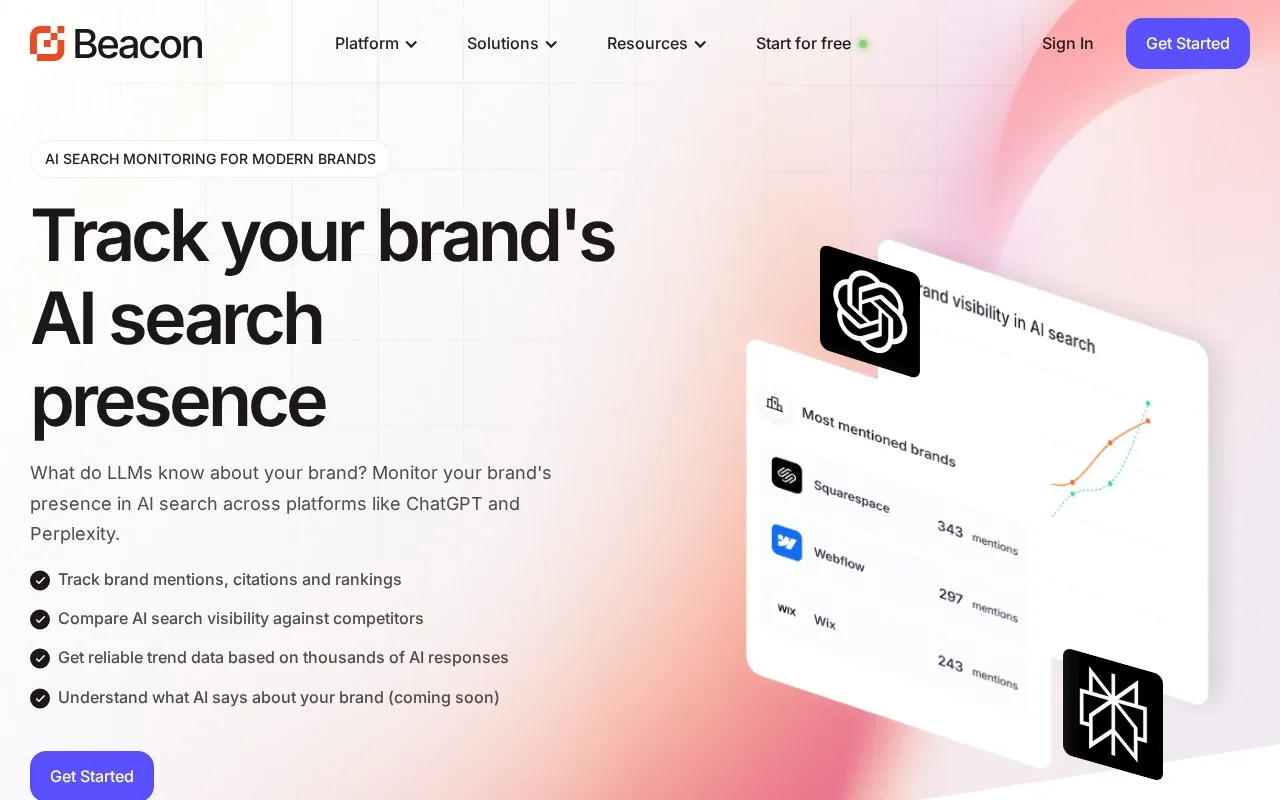 BrandBeacon homepage screenshot