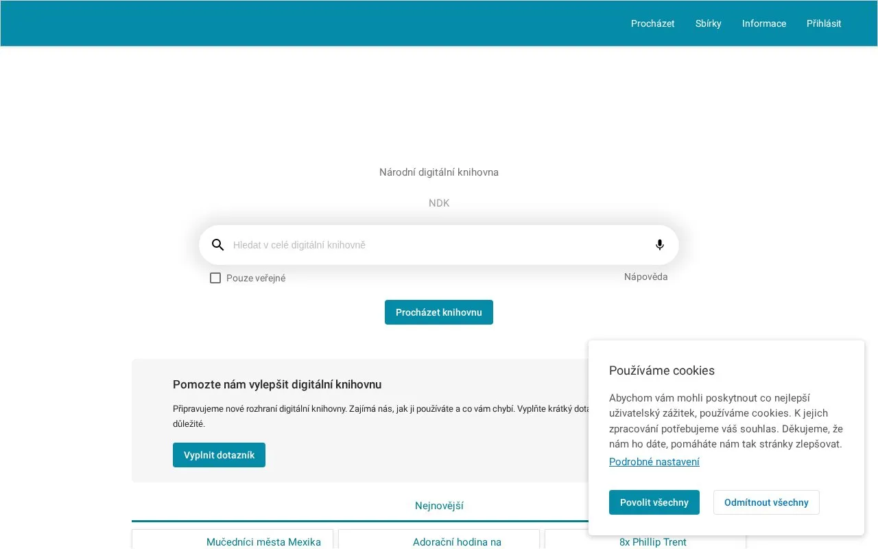 Kramerius of National Library of the Czech Republic homepage screenshot