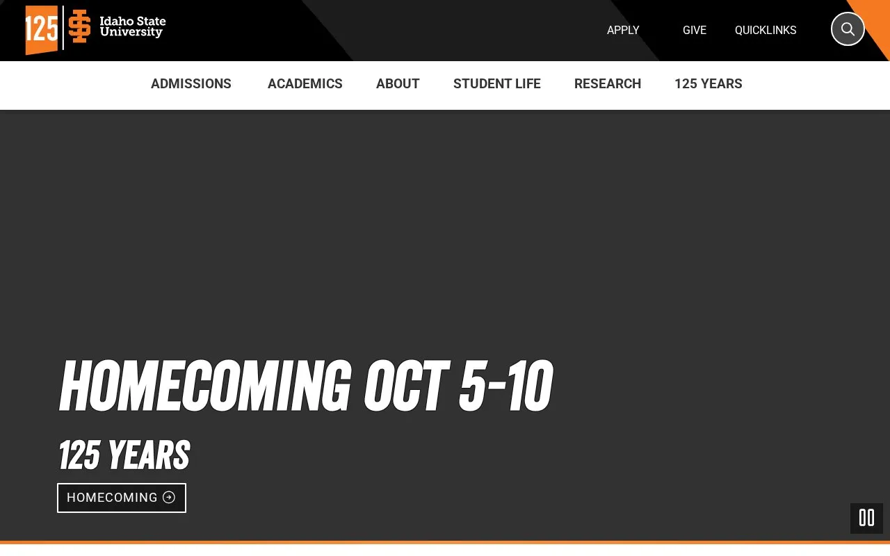 Idaho State University homepage screenshot