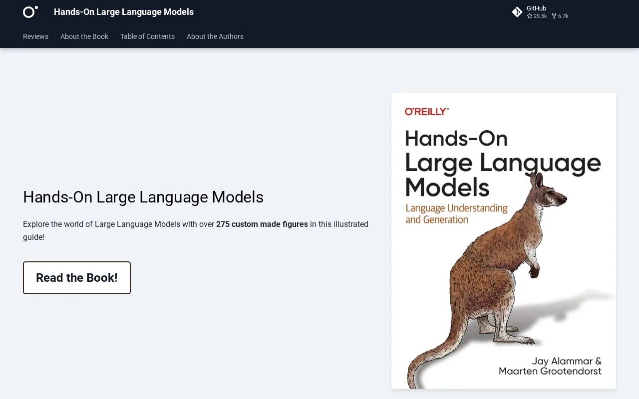 Hands-On Large Language Models homepage screenshot