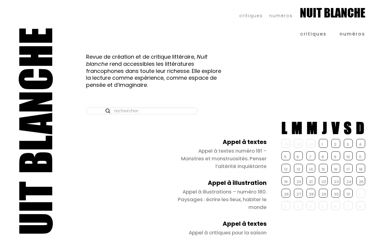 Nuit blanche homepage screenshot