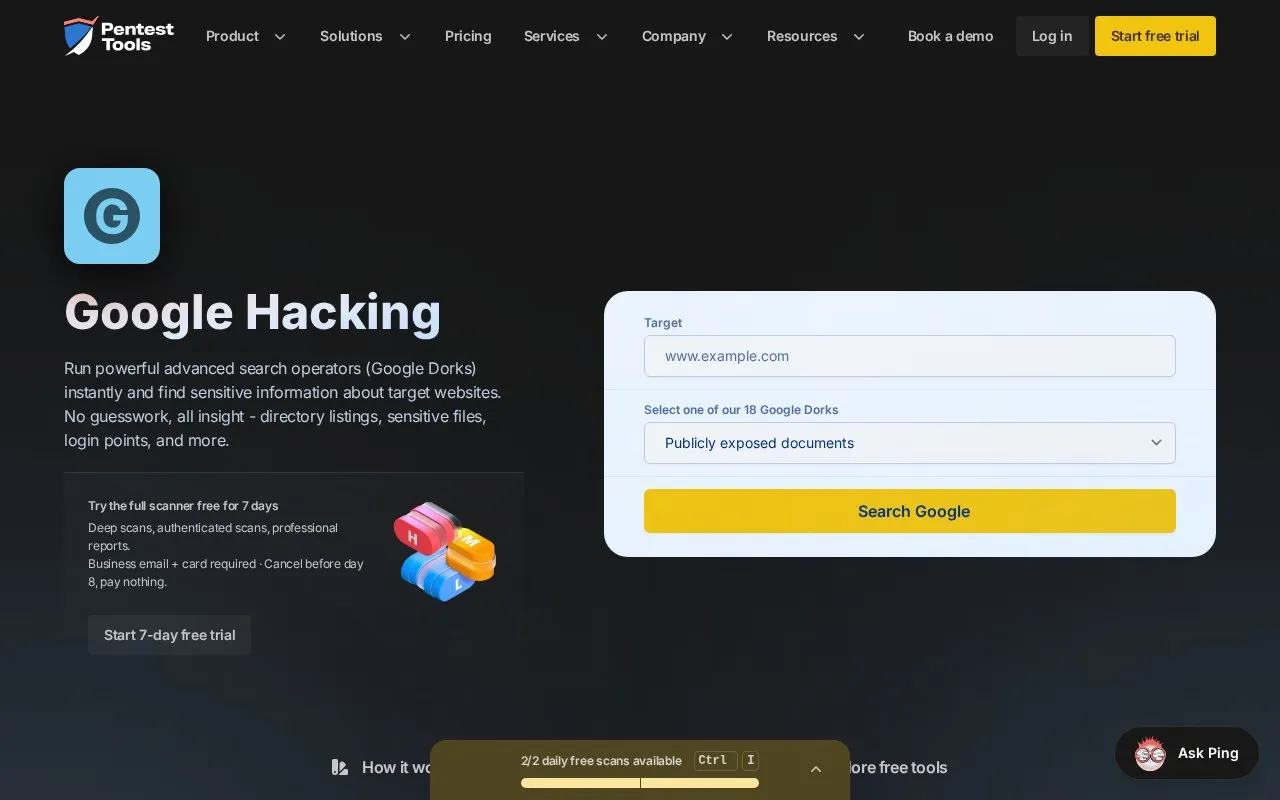 Pentest-Tools.com homepage screenshot