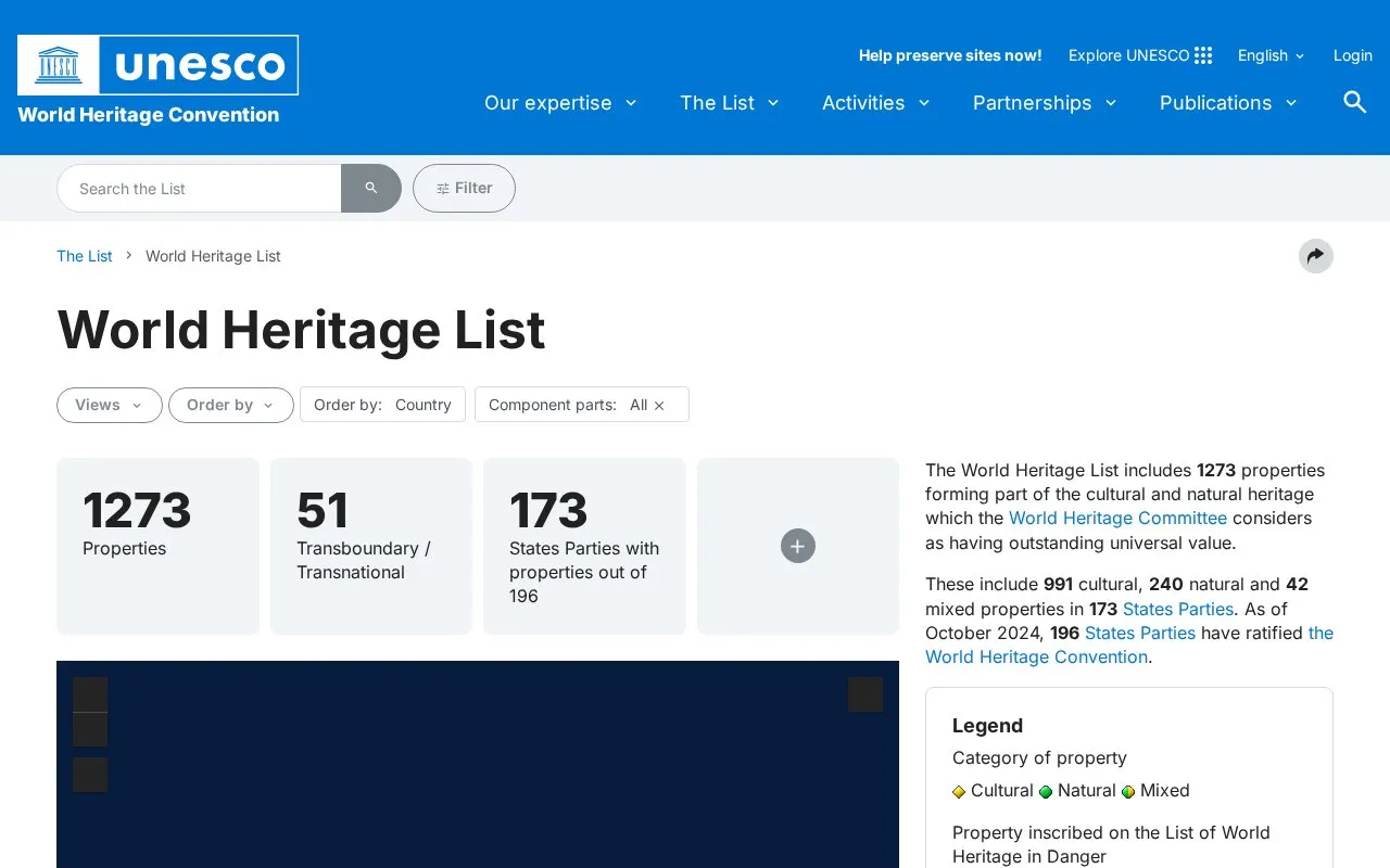 UNESCO World Heritage homepage screenshot