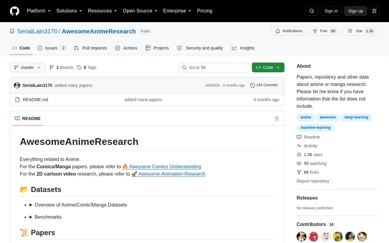 AwesomeAnimeResearch homepage screenshot