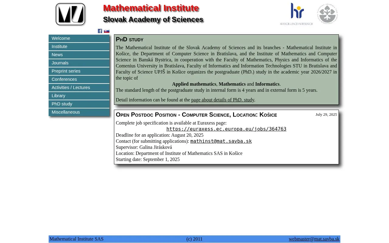 Mathematical Institute homepage screenshot